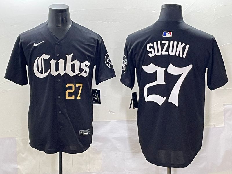 Men 2025 Chicago Cubs #27 Suzuki Black Five generations Joint Name Nike MLB Jersey style 2->chicago cubs->MLB Jersey